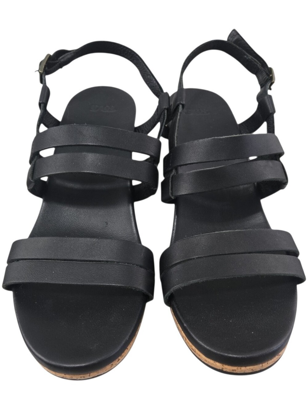 Teva Arrabelle 1010908 Women's 9 Black Leather Cork Wedge Strappy Sandals Buckle